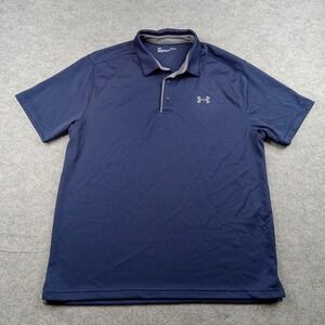 Under Armour Polo Shirt Mens Large Blue Solid Golf Performance Loose 1290140